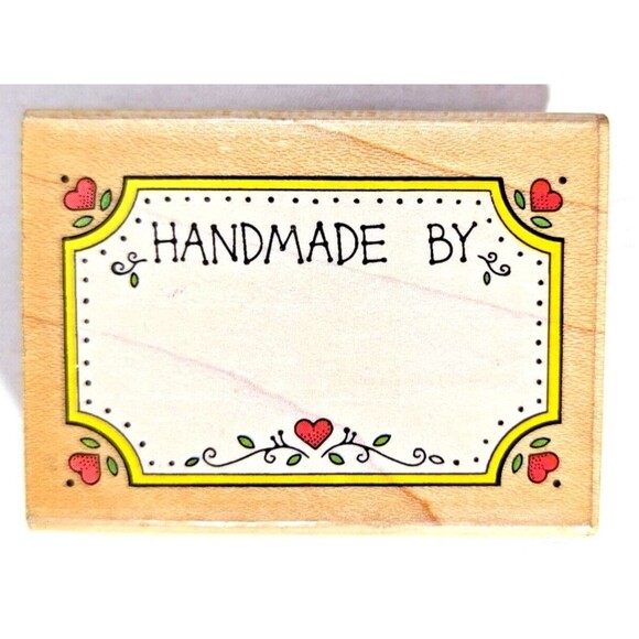 Hero Arts 1990 HANDMADE BY Rubber Stamp Hearts Wood Mounted 2.5 x 1.75-in Gift - Picture 1 of 4